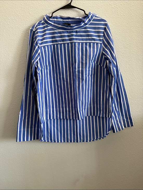 J. Crew Tops - J.Crew NWT Blue & White Striped Button Shoulder Popover Blouse Sz 8 100% Cotton